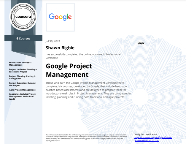 Coursera Google Project Management Cert